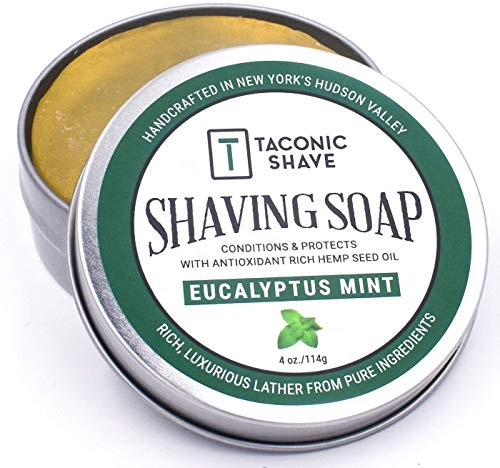 Taconic Shave Barbershop Qualité Eucalyptus Mint rasage Savon à l'huile de graines de chanvre riche en antioxydants