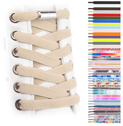 SULPO Lacci scarpe elastici con chiusura rapida in metallo - Lacci scarpe senza legatura - Lacci piatti in silicone senza nodo per adulti e bambini - Stringhe elastiche per scarpe