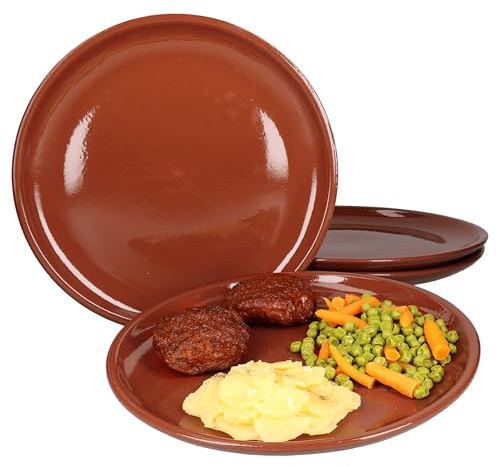 MamboCat Set di 4 piatti piani in argilla, Ø 28,5 cm, piatti in ceramica anticata, piatti da bistecca, piatti per la colazione, piatti da dessert, piatti da portata adatti al forno