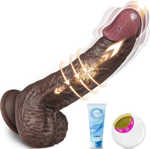 Thrusting Dildo Black 8.93 Inch Big Extra Thick Vibrator, Triple-Action Thrust Rotation & Vibrating 8 Modes, Brown Anal Dildo for Men Sex Toys for Woman Couples Gay, Suction Dildos Huge Anal Toys