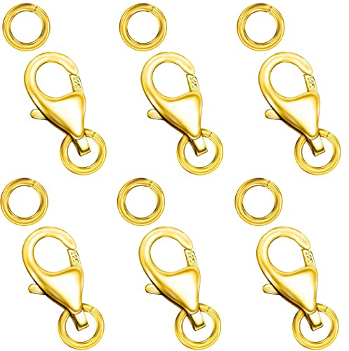 Ofiuny 18K Gold Lobster Clasps for Jewelry Making, 925 Sterling Silver Lobster Claw Clasp with Open Jump Rings for DIY Necklaces Bracelet Anklet Made in Italy