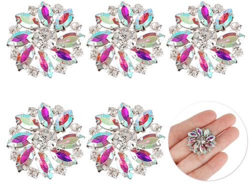 FINGERINSPIRE 6 STÜCKE 26.5 MM Blume Messing Strass Ösenknöpfe Kristall ab Farbe Aufnähknöpfe Mit 1 Löchern Und Flacher Rückseite, Modische Krallen Strass Schneeflocke Metallknöpfe Für Hochzeitsfeier
