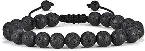 TINGN Geschenke für Männer - Armband mit Lavastein in Schwarz für Herren - Verstellbares Freundschaftsarmband