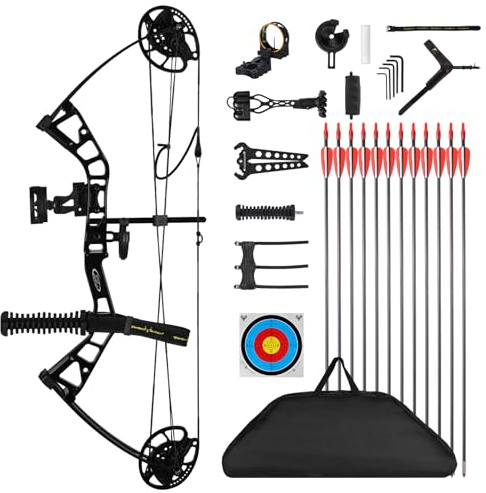 MOTION ZEUS Junior Compounnd Bow Set for Youth & Kids,Beginners and Women Bow Draw Length 16-28,Draw Weight 10-40Lbs,290fps，Adjustable (Black)