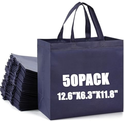 Retainbre 50Pcs Reusable Non Woven Shopping Bags Large Foldable Totes Bag with Handles Grocery Handbag Bulk for Boutiques