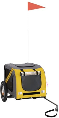 vidaXL Remorque de Vélo pour Animaux de Compagnie, Chariot à Vélo pour Chien avec Drapeau, Poussette de Chien, Jaune et Gris Tissu Oxford et Fer