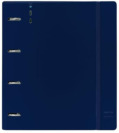 SAFTA - Carpeblock con 4 Anillas de 35 mm, con Recambio, con 100 Hojas A4, Ideal para Niños de Diferentes Edades, Cómoda y Versátil, Calidad y Resistencia, 27x4x32 cmAzul oscuro