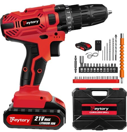 Power Drill Set 21V Cordless Electric Drill Driver Screwdriver Set with 3/8'' Keyless Chuck 25+1 Torque Setting, 29pcs Drill Accessories for Drilling and Tightening/Loosening Screws - 1 Battery