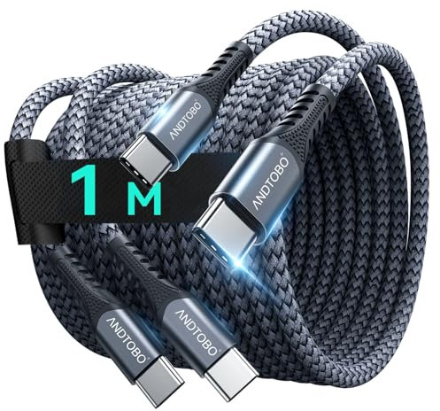 [1M, 2Pack] USB C a C Cable de Carga Rápida, 60W iPhone 17 Air Pro Max USB C Carga Rápida Tipo C a Tipo C Nylon Datos Cavo para iphone 17/16/15 Pro Max, iPad mini 6, MacBook Pro, Galaxy S24 S23, ect.