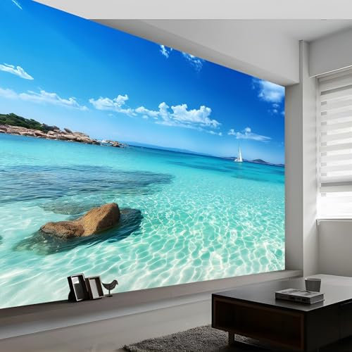 Murales de papel tapiz 3D Decoración Papel tapiz para dormitorio Sala de estar Azul Foto de fondo de pantalla 200 x 140 cm Mural de pared con impresión no tejida Agua De Mar De Playa Natural Diseño