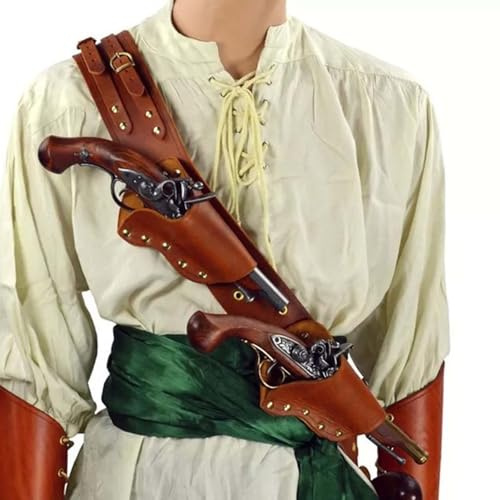 MDFCZXP Medeltida Pirat Flintlock Hölster Triple Threat Pistolhållare, Vintage Pistolväska med Justerbar Axelrem