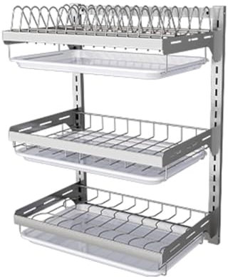 WWWHZGYS Dish Rack Wall Mounted,3 Tier Stainless Steel Dish Rack,Silvery