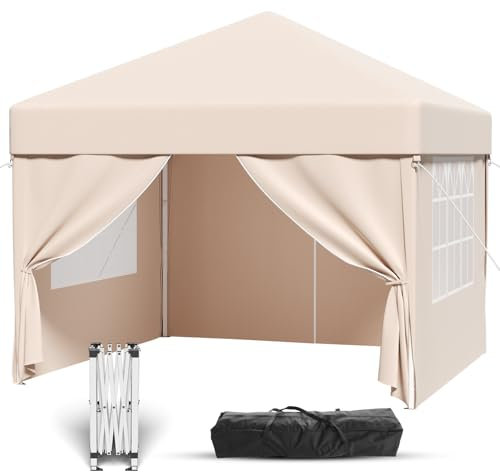 TRIUMPHKEY Faltpavillon 3x3 Wasserdicht Stabil Winterfest | Pop-Up Pavillon Höhenverstellbar | Partyzelt UV Schutz 50+ | Pavillion mit Tragetasche | Gartenpavillon Faltbar für Outdoor Camping,Beige