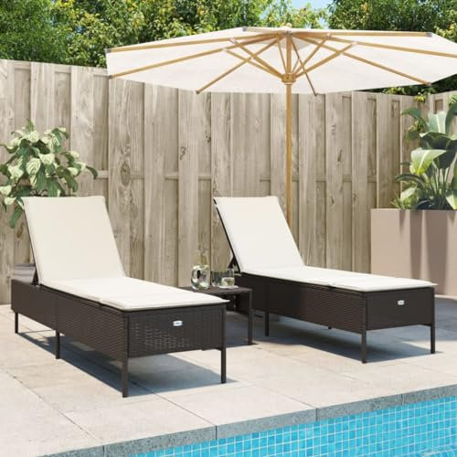 Gecheer Rattan Doppel-Sonnenliegen, verstellbare Rückenlehne, Poly Rattan, für Garten, Strand, Outdoor