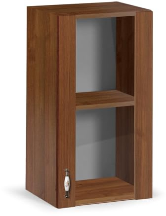 Linea Azzurra Pensile Cucina Sospeso 40 un'Anta con Vetrina 2 Ripiani Mobile in Legno Made in Italy H72xL40xP32 cm Facile da Montare (Noce Antico)