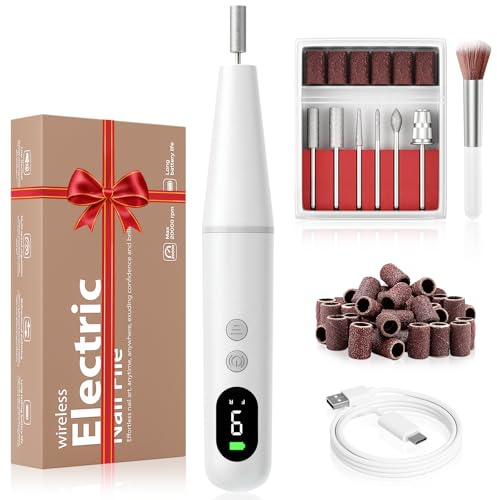 Electric Nail Drill Kit, Electric Nail File Cordless Nail Drill Machine for Acrylic Gel Dip Powder Nails, Professional Portable Manicure Pedicure Rechargeable Lightweight for Home Salon Use