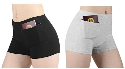 Kvinnor stöldskyddsunderkläder med hemlig ficka kvinnliga trosor för resor semester pengar kort pass säkerhet skydd, Svart/grå (2-pack), XL(Tag 4XL)