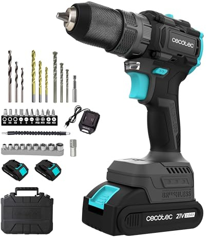 Cecotec Taladro Percutor y Atornillador 2 Baterías 21V-2000mAh PowerForce 3000 Impact Brushless. Motor Brushless, 32000IPM, Velocidad 1500rpm, Par Apriete 45Nm Regulable 25+1 niveles, Luz y Accesorios