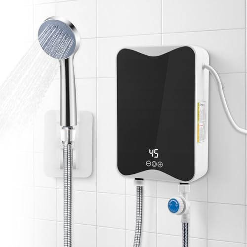Scaldacqua elettrico istantaneo 5500 W 230 V scaldabagno con indicatore di temperatura a LED, 30-55°C Mini scaldabagno elettrico istantaneo, IPX4 impermeabile per doccia, bagno, cucina