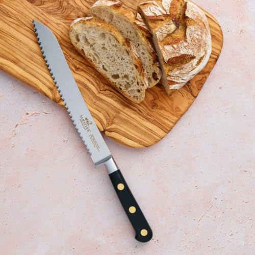 Sabatier Ideal Brödkniv, 100% Smidd, 20 Cm, Tandat Blad I Rostfritt Stål, Nitar I Mässing, Designad För Att Skära Bröd, Baguetter Och Bakverk Utan Att Krossa Skorpan, Tillverkad I Frankrike