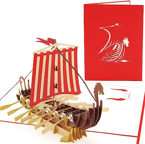 PopLife Warrior Viking Ship 3D-pop up-kort för alla tillfällen – grattis på årsdagen, pop up-farsdagskort, pop up-födelsedagskort för män, pensionskort – för pappa, för make, för son, till morfar