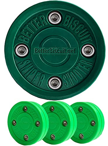 Better Biscuit Hockey Pucks 4 Pack - 3 Passer & 1 Shooter, Green/Dark Green