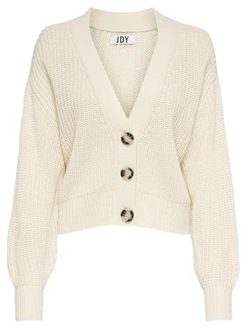JDY Damen Strickjacke JDYJusty gestrickte Damenjacke Cardigan mit Knopfleiste 15200418 Eggnog L