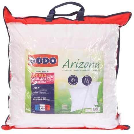 DODO - Lot de 2 Oreillers Ultra Doux 60x60 cm - Confort Moelleux - Enveloppe 100% Polyester Toucher Peau de Pêche - Garnissage 100% Polyester Volupt'Air - Lavable en Machine à 40°C