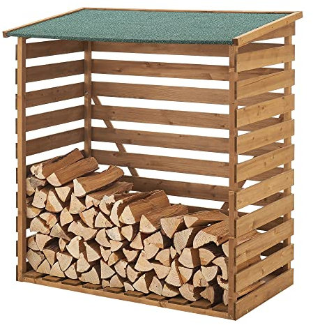 [en.casa] Brennholzunterstand aus Tannenholz 123 x 116 x 64 cm Kaminholzregal Außen Garten Feuerholzregal mit Wetterschutz Unterstand für Kaminholz Naturfarben