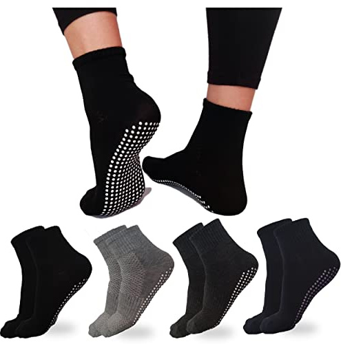 DIVABONNA 4 Paia di Calzini Antiscivolo con Grip per Pilates, Yoga, Danza, Fitness – Traspiranti, Anticaduta, per Donna e Uomo (40-46, 4 Paia - Colori Assortiti)