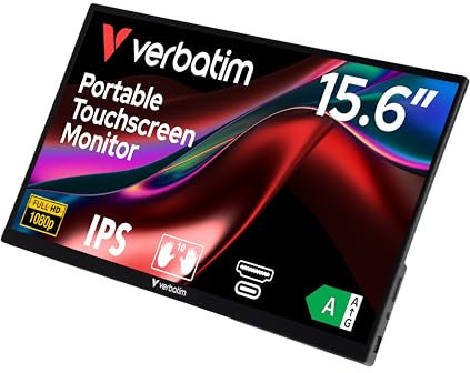 Verbatim PMT-15, Portable Touchscreen Monitor, mobiler 15,6 Full HD Bildschirm für Laptop, Tablet, Smartphone, PS5 oder Nintendo Switch mit USB-A-, USB-C- sowie HDMI-Anschluss, schwarz