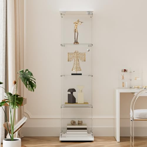 Beauty4U 4-Shelf Single Door Glass Display Cabinet, 163cm Tall, White