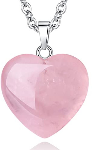 XIANNVXI Liebe Kette Silber Rosenquarz Herz Anhänger Kristalle Herzkette Edelsteine Halskette Damen Reiki Schmuck Valentinstag Geschenke für Frauen