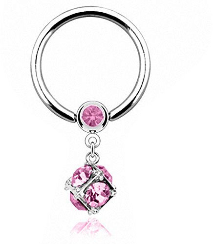 Taffstyle Piercing Schmuck Brustwarzenpiercing Brustwarze Intimpiercing Brust Nippel Intim Barbell Ring Nase Ohr Septum Nasenring BCR Klemm Klemmring Glitzer Kristall Kugel Anhänger Silber Pink