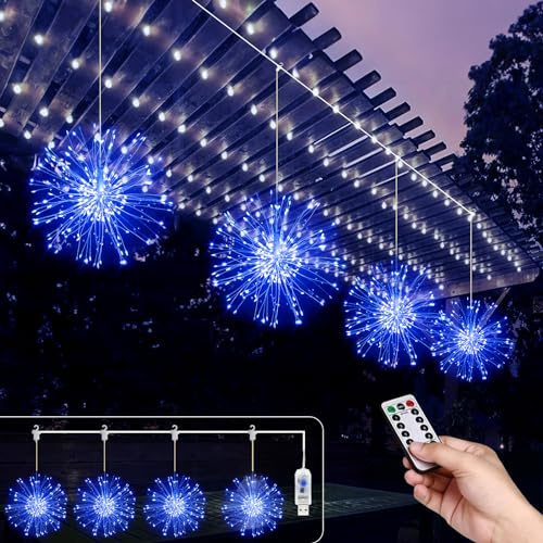 Micacorn LED Stringa Luci, 4Pezzi Luci Fuochi D'Artificio 480 LEDs 8 Modalità Luci a USB LED Fuochi d'Artificio Luci Fatate con Telecomando per Natale Interni e Esterni Feste Matrimonio