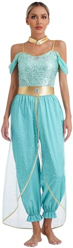 inhzoy Dam arabisk prinsessdräkt saga arabiska orientaliska kläder cosplay outfit karneval halloween fest scenuppträdande kostym turkos M