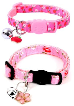 2 Pack Cat Collars Adjustable Kitten Collars with Bells Safe Quick Release Buckle Cat Collars Fruit Style Cat Collar Adjustable 19-30cm