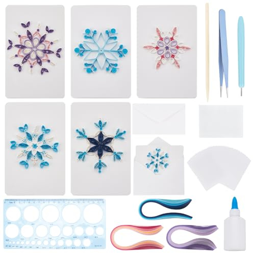 WEBEEDY 20 Sets DIY Christmas Snowflake Quilling Kit Handmade Snowflake Quilling Card with Instruction DIY Happy Christmas Congratulation Cards for Friends Families and Colleagues