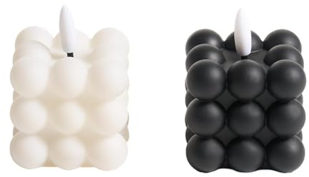 OHS Bubble Flameless Candles Battery Operated, Set of 2 LED Candles Flickering Electric Pillar Candle Batteries Included for Home Wedding Event Decor Flame-Free Authentic Mood Lighting, Black/White