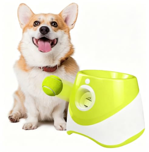 Dog Ball Launcher, Automatic Dog Ball Launcher, Automatic Ball Thrower for dogs, 3 Adjustable Distance 10-30FT, Dog Ball Thrower with 3-Pack 5cm Balls, Portable Outdoor Use for Parks and Lawns