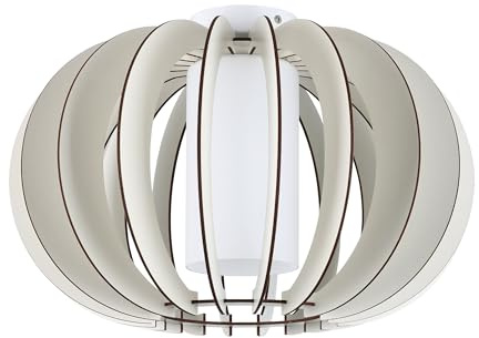 EGLO Taklampa Stellato 2, 1-lågig vintage taklampa, vardagsrumslampa i stål | trä och glas i vitt, kökslampa, hallampa med E27-sockel