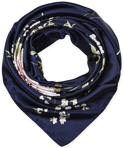 corciova 35 Large Women Satin Square Silk Like Hair Scarf Wrap Headscarf Navy Floral Curly Headband Tie Sleeping at Night