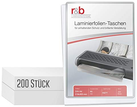 200 Stück MATTE PREMIUM Heiß-Laminierfolien - Entspiegelt - hochwertigste Verarbeitung A4 (216 x 303 mm) in 2x 75/80 MIC