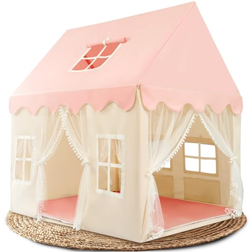GANZKIND® Spielhaus Kinder Indoor mit 2 Eingängen & 5 Fenstern | Kinderzelt für Drinnen, Spielzelt, Kinderspielhaus, Kinderhaus, Zelt Kinderzimmer, Kuschelecke | Mädchen & Jungen ab 3 Jahre | rosa