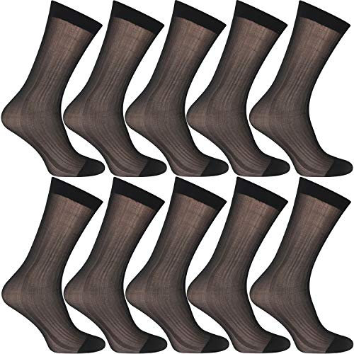 Uaussi 10 Paar Herren-Socken für den Sommer, ultradünn, Seide, durchscheinend, atmungsaktiv, Business-Kleid, Größe L - Schwarz - Einheitsgröße
