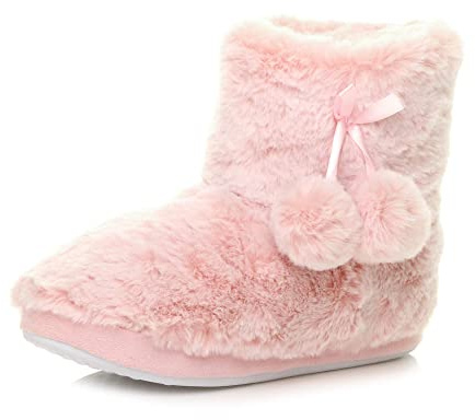 AJVANI Womens ladies slipper pom pom faux fur knitted winter soft fluffy slippers indoor ankle boots size