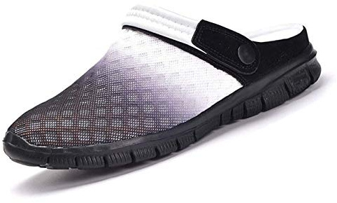 Clogs herr pantoletter Mesh Sabot Summer, tofflor,trädgård, skor med halkfri mjuk sula fritid sandaler, storlek 36–48, - Svart grå - 42 EU