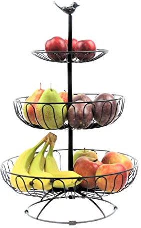 Auroni fruit bowl, cake stand, vegetables rack, Etagere 3 tier modern metal wire basket storage country style more space on countertop kitchen vintage