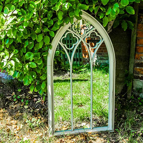 Woodside Holtby XL Decorative Outdoor Garden Arch Mirror, White Rustic Metal, W: 61cm x H: 112cm