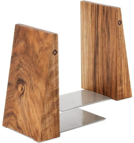 TILISMA Handgefertigte Walnuss Buchstützen für Regale-Bucherstützen aus Holz mit Metallbasis-Buchhalter für Schwere Bücher-Modernes, Dekoratives Buchzubehör, um Bücher Fest im Bücherregal zu Halten